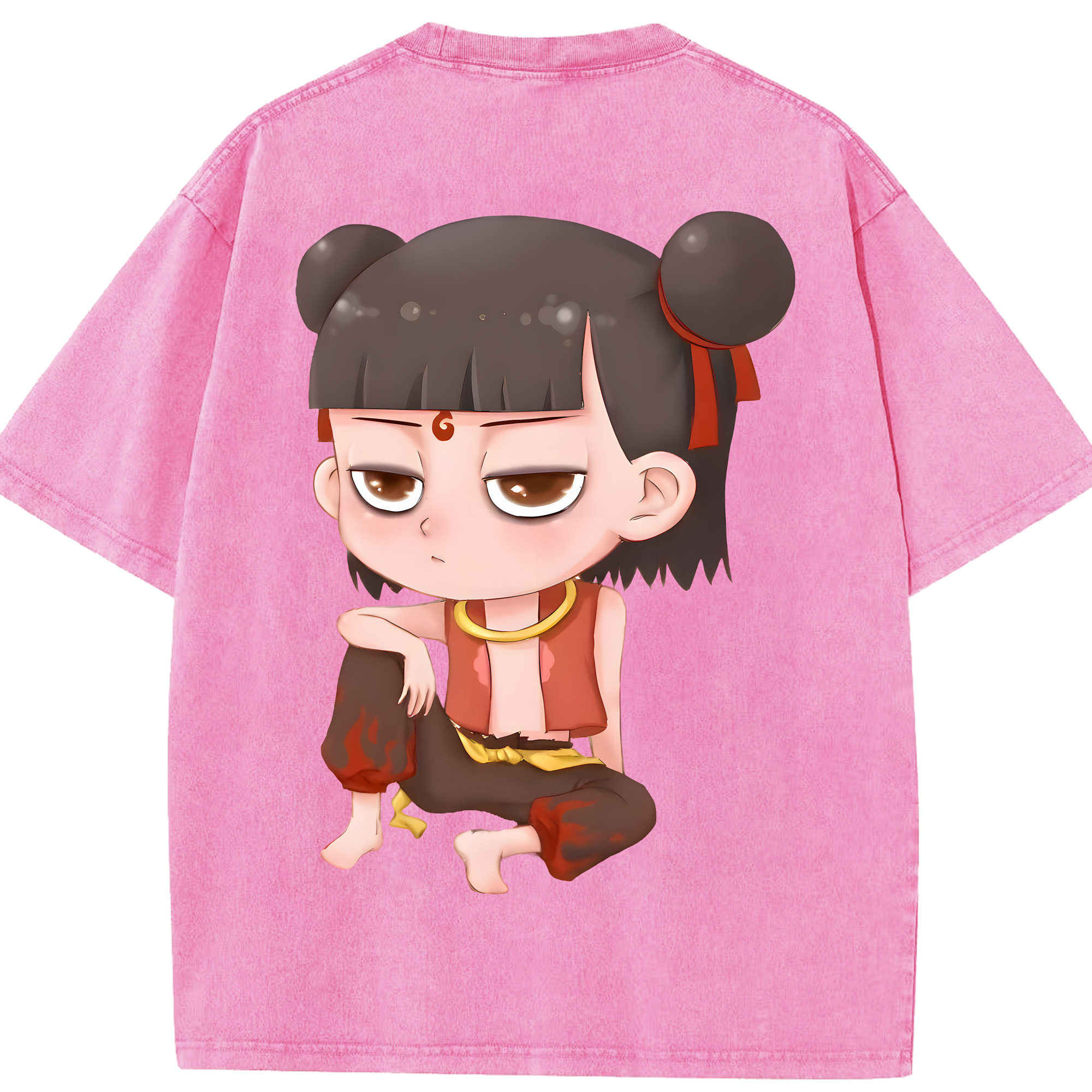 （画像用） Ne Zha 2 ナタ 魔童の大暴れ 綿100% ヴィンテージ風 半袖Tシャツ（背面プリント）